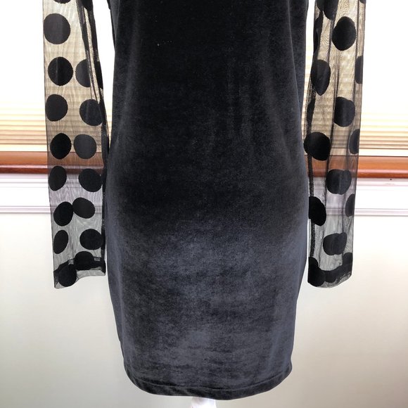 BCBGeneration Velvet Witchy Mesh Polka Dot & Open Back Dress Fairy Grunge Goth - Picture 7 of 12